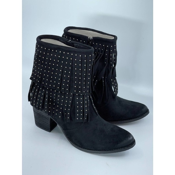 NEW NWT Coconuts by Matisse Flint Ankle Boots Bootie Black Suede Studded Fringe - Picture 3 of 12